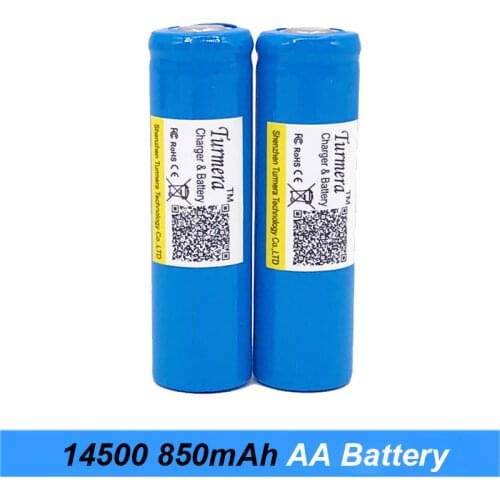 14500 850mAh 3.7V Li-ion Rechargeable Batteries AA Battery Lithium Cell for Led Flashlight Headlamps Torch Mouse use Turmera JY2