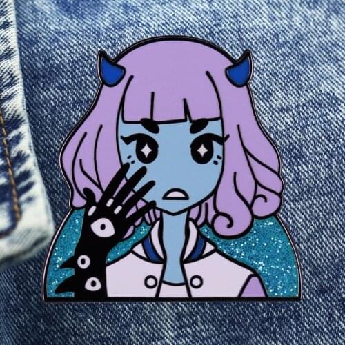 Devil Girls Eyes Flash Brooch Metal Enamel Lapel Badge Collect Denim Jacket Backpack Pin Children Fashion Jewelry Gifts