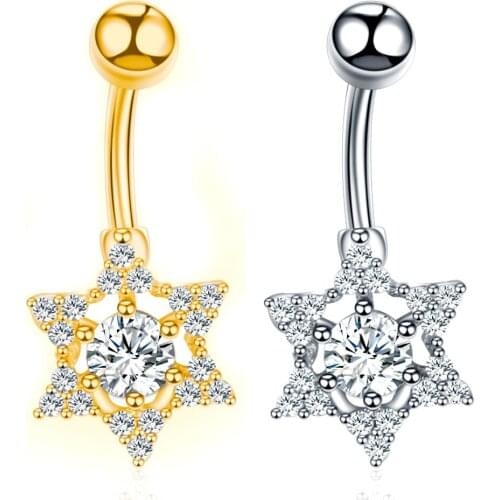 Trendy Clear CrystalFive-pointed Star Shape Stainless Steel Belly Button Rings Fashion Body Piercing Jewelry for Women Gifts