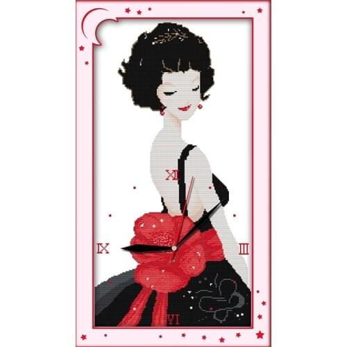 Fashion beauty cross stitch kit 14ct 11ct count print canvas wall clock stitching embroidery DIY handmade needlework