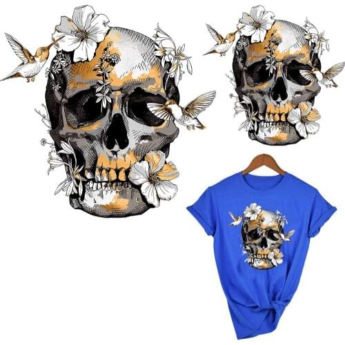 Flower Skulls Patches Print On T-shirt A-level Washable Iron On Transfer Colorful Sugar Skull Thermal Patch For T-shirts DIY A16