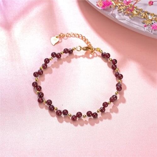 New Arrivals Natural Stone Garnet Strand Bracelet Womens Bangle Wine Red Beads Charm Chain Link Bangles Jewelry 7.5inch Y971