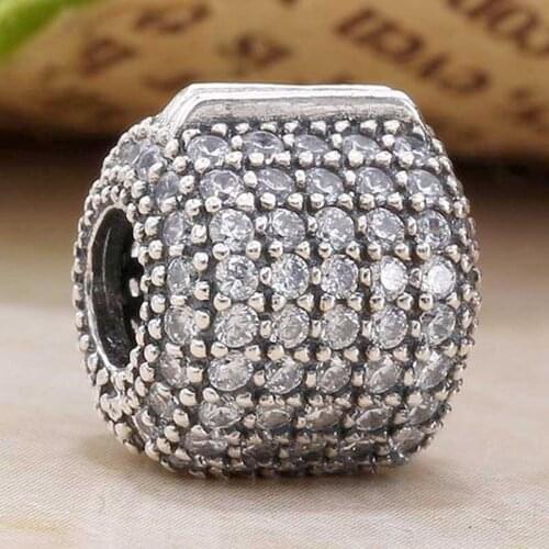 Original Pave Barrel With Crystal Clip Stopper Beads Fit 925 Sterling Silver Bead Charm Bracelet Bangle DIY Jewelry