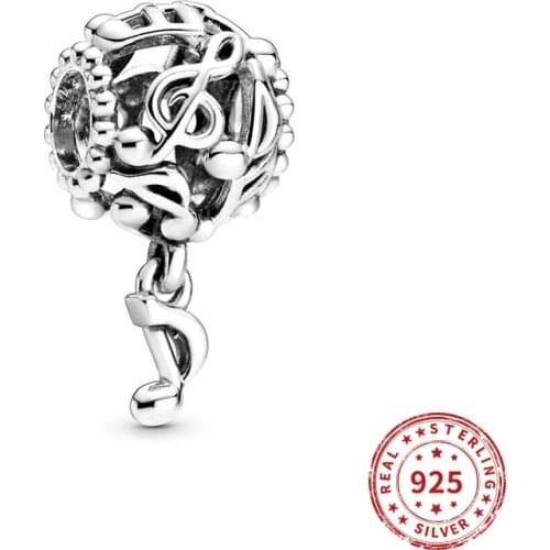Real 925 sterling silver Beads Charm Music Note Hanging Pendants Beads Suitable fit Original Pandora Bracelet Jewelry 2021