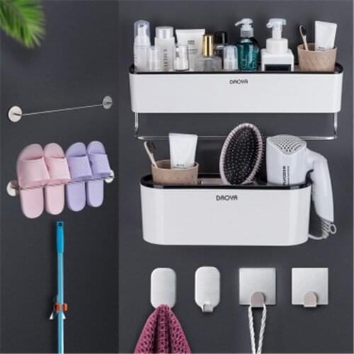 Bathroom Shelf Shower Caddy Organizer Wall Mount Shampoo Rack With Towel Bar No Drilling Kitchen Storage Bathroom Accessories