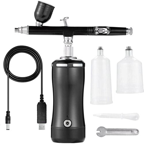 Portable Airbrush Kit 0.3mm 7cc Gravity Feed Dual-action Airbrush with Compressor Rechargeable Handheld Air Brush Spray