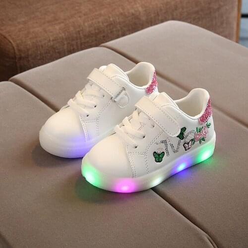 Size 21-30 Children LED Sneakers Kids Shoes for Little Girls Princess Sneakers Butterfly Glowing Lighted Shoes for Baby Girls