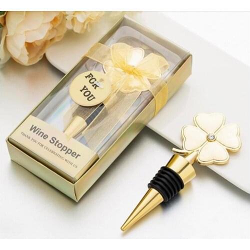 Lucky Clover Wine Bottle Stopper Four Leaf Clover Red Wine Metal Stopper Wedding Favor Birthday Gift Event Giveaways SN281