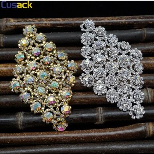 High-grade Crystal Applique for Dress Garments Sewing on 4.2*2.6 inches Diamond Silver Gold AB Flatback Motif Rhinestones Trim