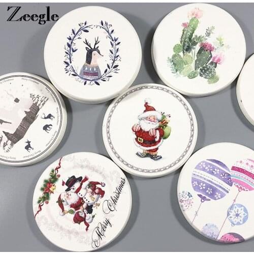 Zeegle Diatom Mud Coasters Absorbent Table Pad Christmas Style Pattern Modern Placemats Coffee Table Cup Mat