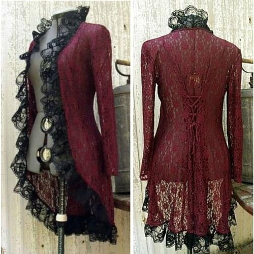 2021 new Ecoparty Victorian Steampunk Stand Collar Coat Women Lace Cardigan Medieval Lace Up Dress Suit Jacket Countess Cardigan