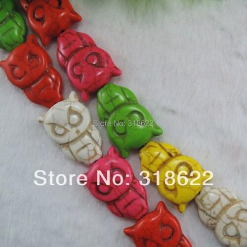2015 Special Offer Direct Selling Free Shipping 30*20mm Owl Howlite Stones Mixed Color Beads Jewelry Findings 30pcs