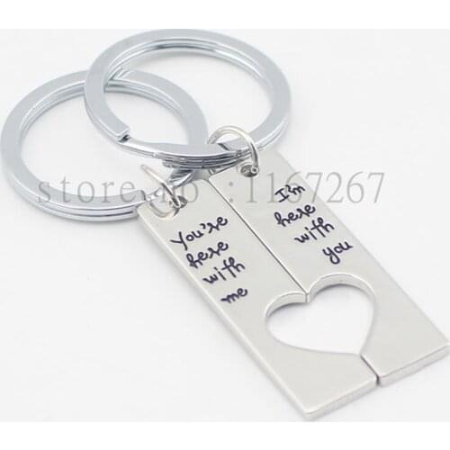 2016 new arrive "you 're here with me I'm here with you "Dog Tag Matching Heart Pendant Necklace Couples Gift necklace&keychain