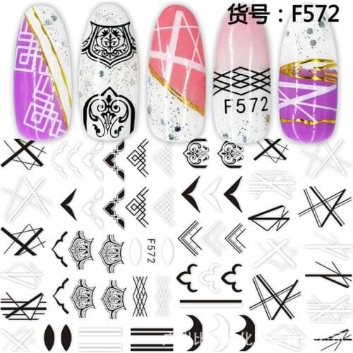 3D Nail Sticker Black Geometry Slider Nails Art Decoration Wraps Decals Cute Design Adhesive Manicure Tips Stickers Pegatina