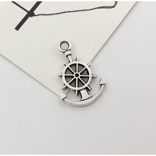 50pcs Anchor Rubber Charms 15mm x 21mm DIY Jewelry Making Pendant antique silver color