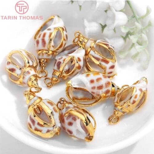 6PCS 15x27MM 19x32MM 24K Gold Color Brass Cover Natural Conch Charms Pendants High Quality Diy Jewelry Findings Accessories