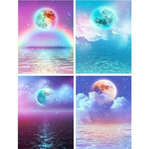 5D DIY Diamond Painting "Moon" Landscape, Diamond Embroidery, Gifts, Mosaic Pictures, Cross Stitch, Decoration，Rhinestones