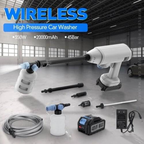 350W 20000mAh 45Bar Wireless High Pressure Car Washer Water Gun Water Spray Gun Portable High Pressure Washing Machine