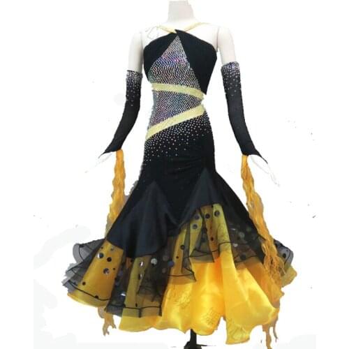 Black Sequin Ballroom Dance Competition Dresses Modern WaltzTango Dance Dress Ostrich Feather Dress Red Color Long Sleeve