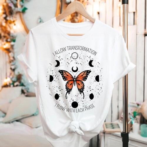 Colored I Allow Transformation I Flow With Each Phase T-shirt Aesthetic Butterfly And Moon Phases Hippie Tshirt Tops