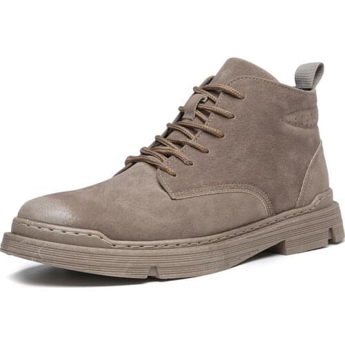 Spring and Autumn Mens Martin Boots High-top Tooling Leather Mens Winter Snow Boots Faux Suede Male Flat Winter Boots