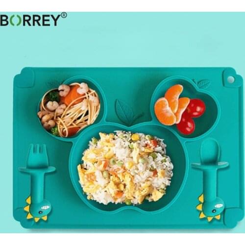 BORREY Baby Silicone Dining Plate BPA Free Apple Love Shape Tableware Kitchen Fruit Dishes Children Feeding Dinner Plates Bowls