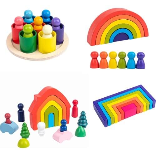 Baby Toys Littel size Rainbow Building Blocks Wooden Toys For Kids Creative Rainbow Stacker Montessori Educational Toy Children