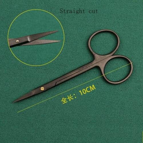 Porcelain Black Handle Scissors Tungsten Carbon Steel Double Eyelid 10cm Straight Elbow Scissors