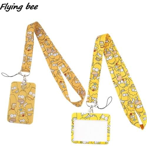 Flyingbee X1987 Yellow Cartoon Lanyard Card ID Holder Car KeyChain ID Card Pass Gym Mobile Phone Badge Kids Key Ring Holder