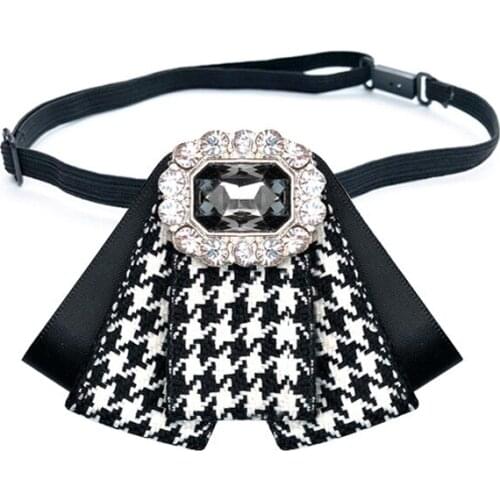 Houndstooth Black Bow Tie Korean Rhinestone Ladies Unisex Professional Wear Shirt Fashion Show Accessories Handmade Bowtie
