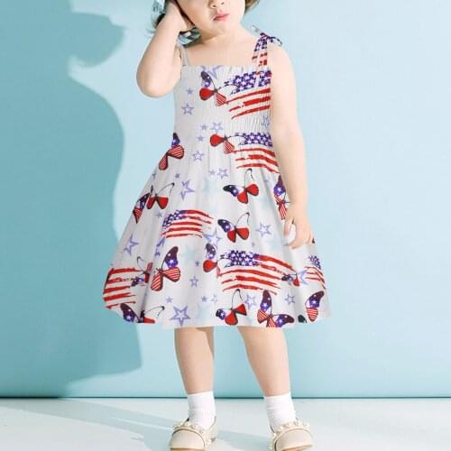 Toddler Baby Kids Girls Dresses Forth-of-july Independence Day Lovely Printing Pattern Beach Dresses Summer Girl Clothes