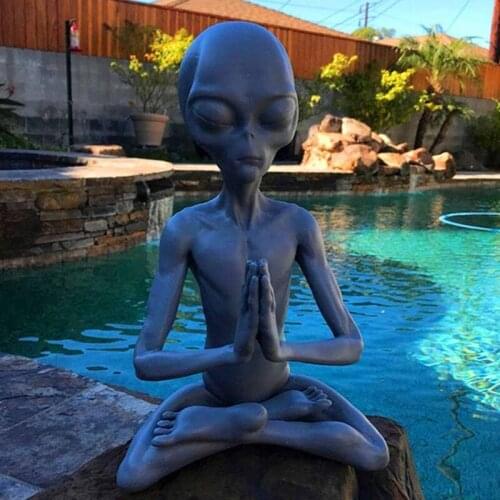 Meditating Alien Resin Statue Garden Ornament Best Art Decor for Indoor Outdoor Home or Office Promotion
