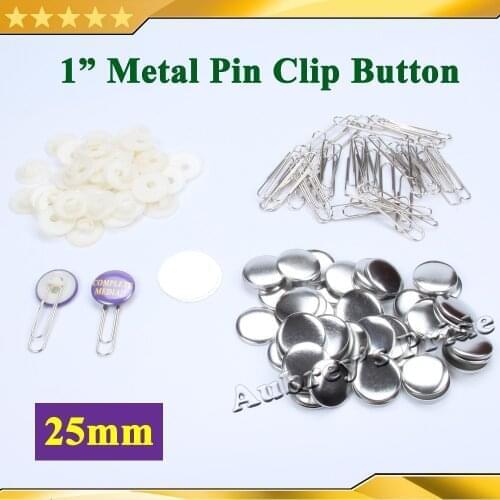 Free Shipping 100 Sets 1" 25mm Metal Paper Clip Button Supply Materials for Professional All Steel Badge Button Maker