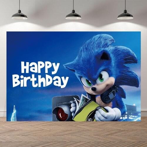 Cartoon Running Speed Hero Blue Sonic Backdrop Photography Light Flash Kids Birthday Party Photo Background For Table Dcor