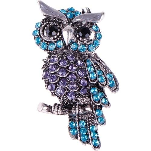 Womens Mens Owl Korean Zinc Alloy Trendy Imitation Rhinestone Blue Brooch Badge Christmas Gifts Accessories