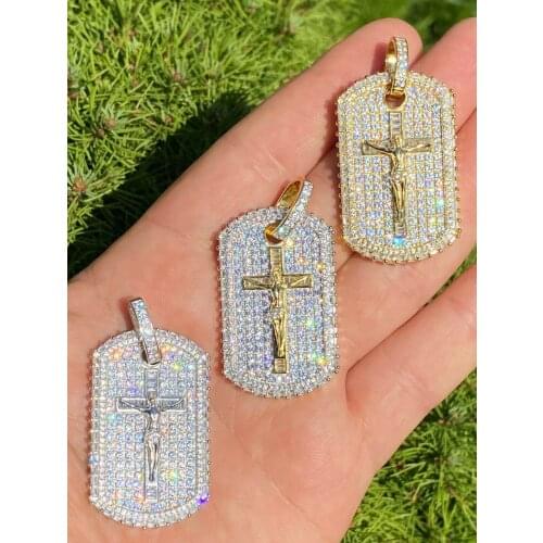Micro Pave CZ Hip Hop Rock Men Jewelry 2021 New Rectangle Tag Engraved Jesus Piece Pendant Necklace