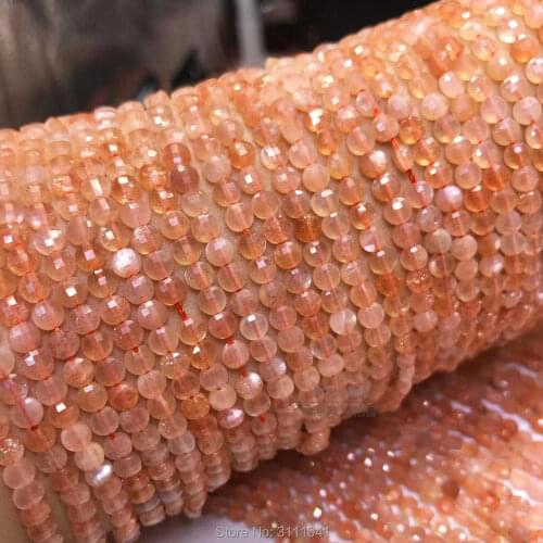 Pink sunstone loose beads faceted coin 3*4mm 14" for DIY jewelry making FPPJ wholesale beads nature gem stone