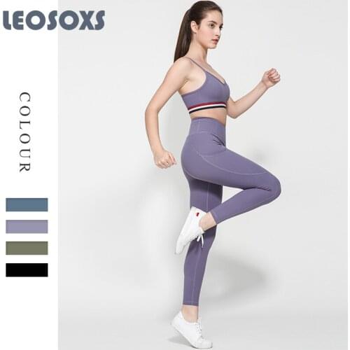 2020 New Yoga Suit Women Two-piece Double-sided Frosted Yoga Set High Waist Tights Running Fitness Yoga Vest Bra