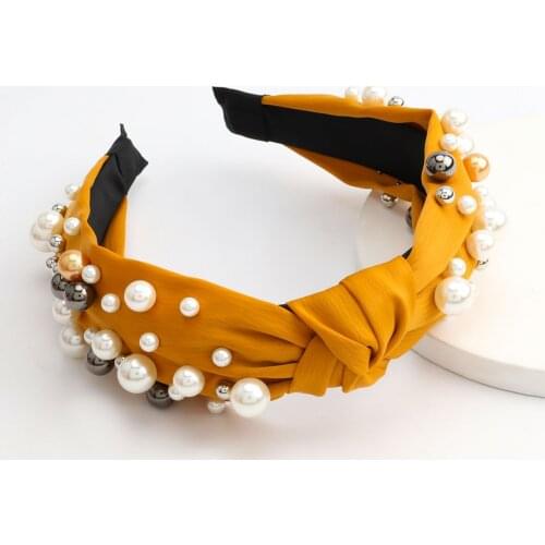 Fashion Large Small Pearl Knot Headbands Wide Solid Fabric Beads Hairbands Hair Hoops Bezel Hair Accessories for Women Girls