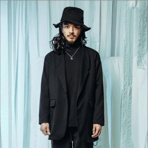 Original Men Blazers Jackets Loose One Button Casual Black Long Sleeve Suit Hair Stylist Personality Tide Singer Clothing