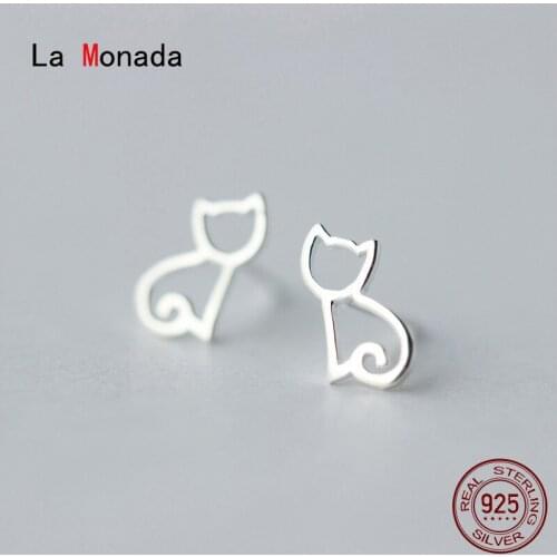 La Monada Cat Earings Studs 925 Sterling Silver Fine Jewelry Minimalist Beautiful Stud Earrings For Women Silver 925 Korean
