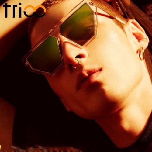 TRIOO Flat Top Sunglasses for Men Double Frame Fashion Design Sun Glasses Male Gradient Polygon Stylish lentes de sol hombre