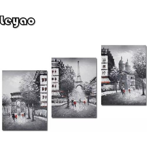 Diamond Embroidery Triptych White Black Wall Art for Living Room Paris 5D Diamond Painting Art European Street View 3 Panels