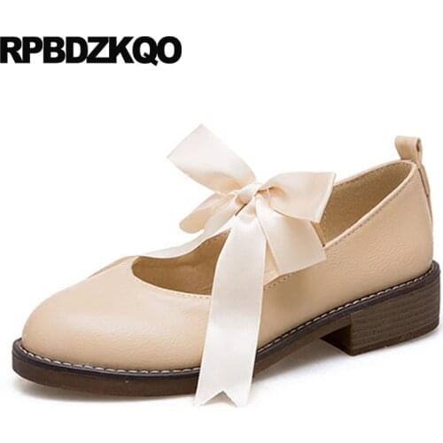 Bow Nude Chinese Round Toe 11 Cute Gray Cheap Shoes China Beautiful Women Brown 10 Mary Jane Large Size Retro 43 Lolita Designer