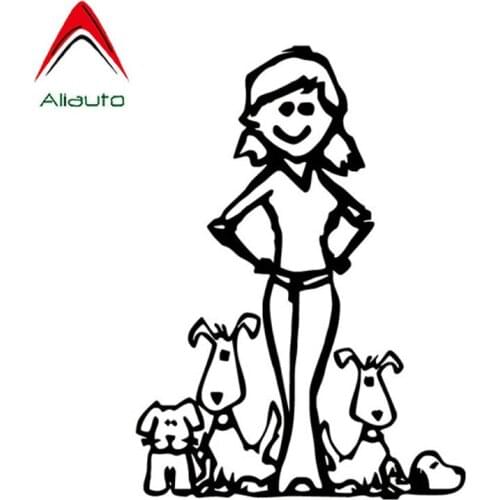 Aliauto Funny Cartoon Car Sticker Crazy Dog Lady Family Vinyl Motorcycle Vinyl Sunscreen Anti-UV Decals Black/Silver,14cm*19cm