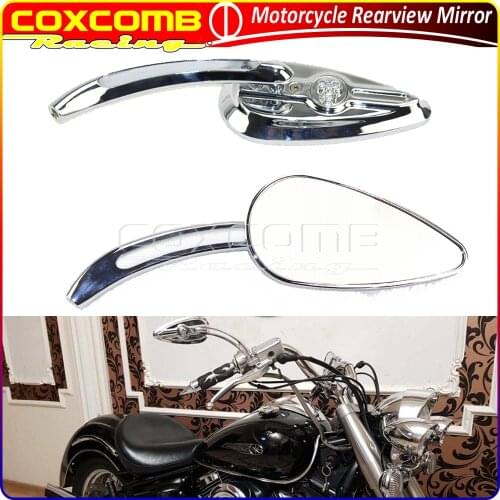 1Pair Aluminum Motorcycle Chrome/Black Adjustable Skull Rearview Mirrors For Harley Dyna Heritage Softail Universal Side Mirror