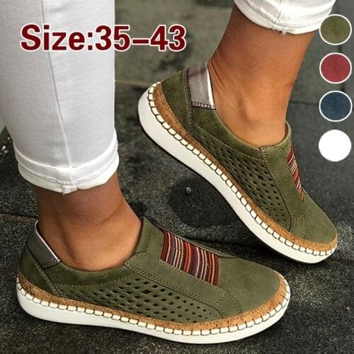 NEW Fashion Women Comfortable Shoes Soft Leather Hollow-Out Casual Breathable Ladies Sneakers 35-43