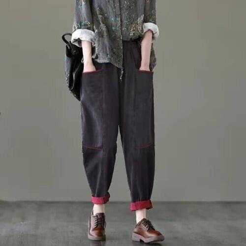 New Arrival 2020 Autumn Women Elastic Waist Loose Pants All-matched Casual Cotton Harem Pants High Quality Trousers Femme M443
