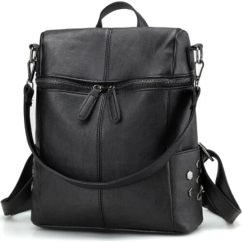 Women Casual Women Backpack PU Leather School Backpack For Teenager Girls Travel Backpack Vintage Solid Shoulder Bags