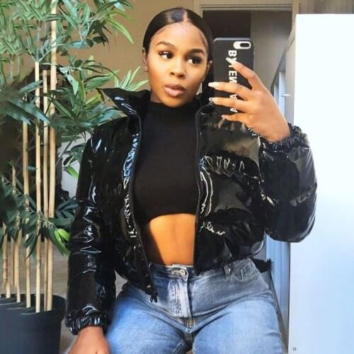 Echoine Winter Stand Collar PU Leather shiny bubble Coats Plus Size thick Warm Down Jacket Women Bubble Oversized Puffer Coat